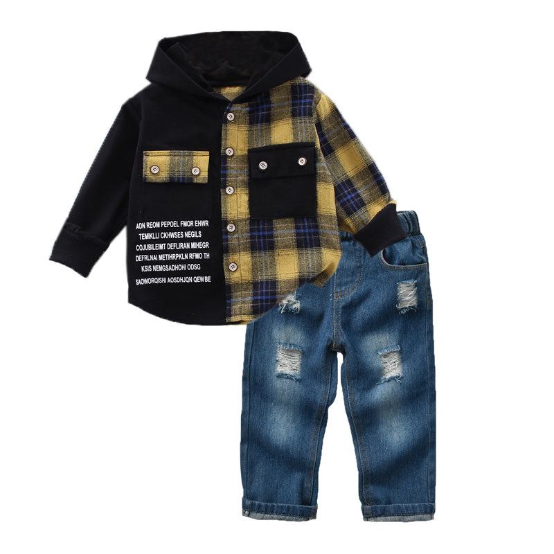 2 Pcs Boys Hoodie and Denim Jeans Set