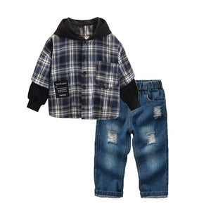 2 Pcs Boys Hoodie and Denim Jeans Set