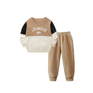 2 Pcs Boys Hoodie Color Block Sweatshirt and Casual Pants Set