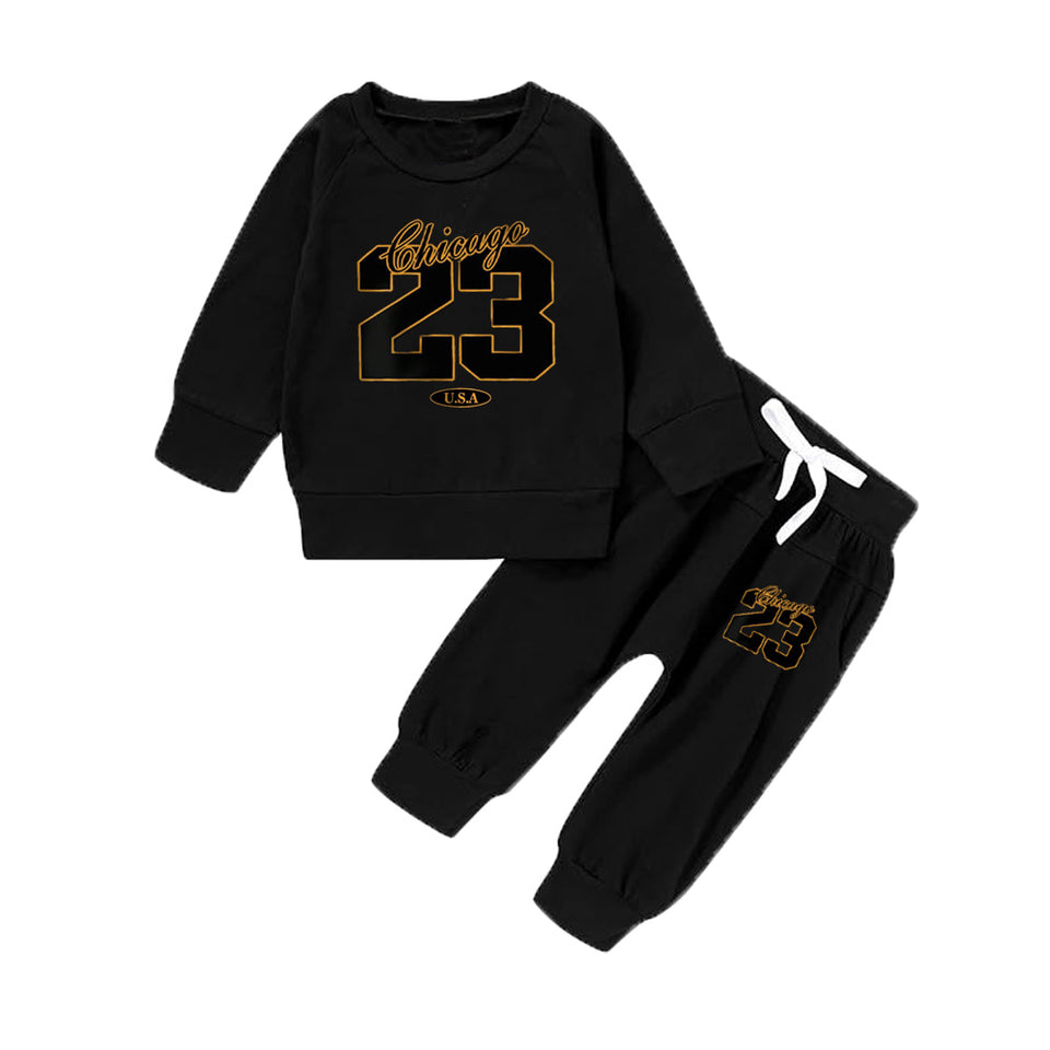 2Pcs Baby Boy Funny Letter & Number Print Fleece Sweatshirt and Pants Set, Casual Fashion for Spring & Autumn