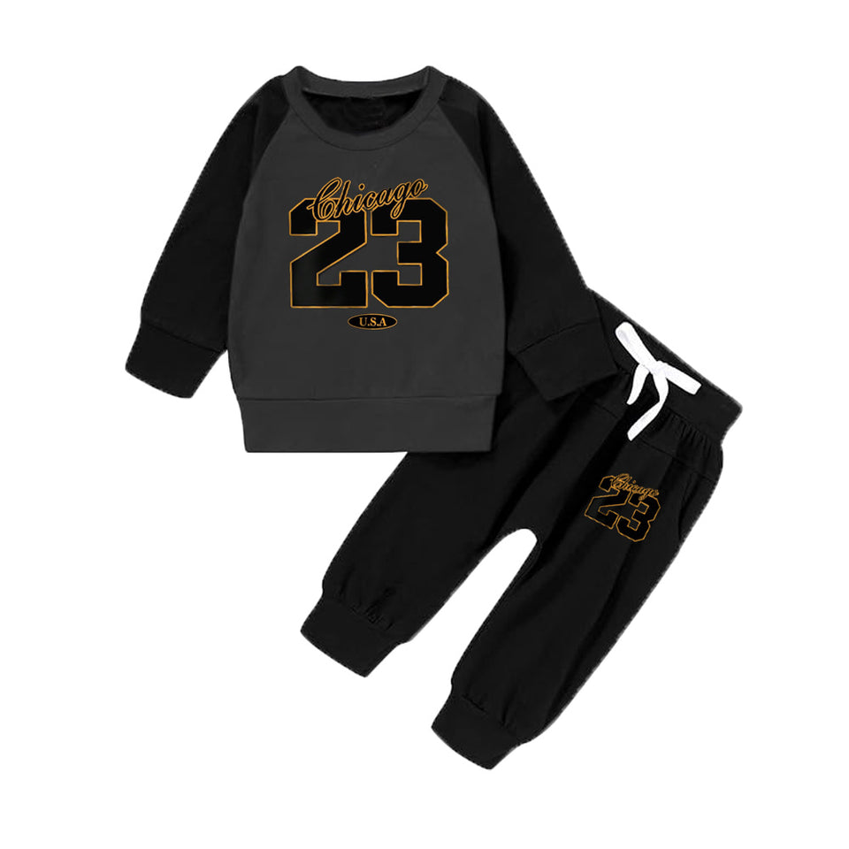 2Pcs Baby Boy Funny Letter & Number Print Fleece Sweatshirt and Pants Set, Casual Fashion for Spring & Autumn