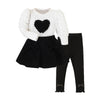 3pcs Girls Fashion Heart Print Puff Sleeve Top Bow Tie Skirt and Tights Set