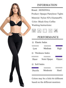 HONENNA Women's Control Top High Elastic Soft Opaque Pantyhose Tights