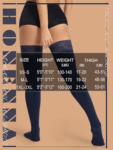 HONENNA Fleece Lined Thigh High Stockings, Stay Up Lace Top Opaque Winter Warm Tights for Women, medias térmicas mujer