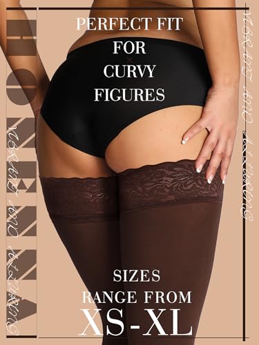 HONENNA Fleece Lined Thigh High Stockings, Stay Up Lace Top Opaque Winter Warm Tights for Women, medias térmicas mujer