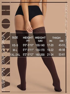 HONENNA Fleece Lined Thigh High Stockings, Stay Up Lace Top Opaque Winter Warm Tights for Women, medias térmicas mujer