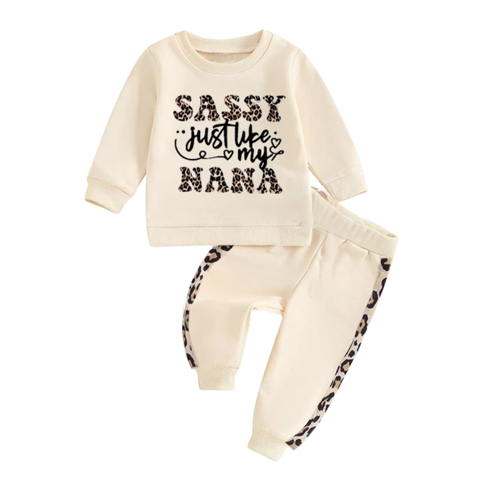 2Pcs Girls' Fashion Leopard Print Sweatshirt and Casual Pants Set