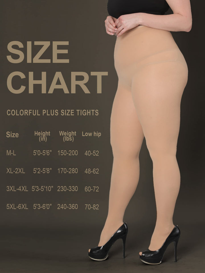 HONENNA Queen Plus Size Tights Semi Opaque Control Top High Waist Stockings Nylons Pantyhose for Women 1X 2X 3X 4X 5X 6X