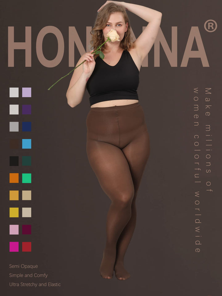 HONENNA Queen Plus Size Tights Semi Opaque Control Top High Waist Stockings Nylons Pantyhose for Women 1X 2X 3X 4X 5X 6X