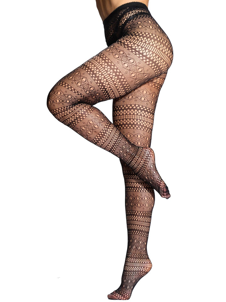 HONENNA Patterned Fishnets Tights Black Pantyhose Stockings for Women, 1-6 Pairs