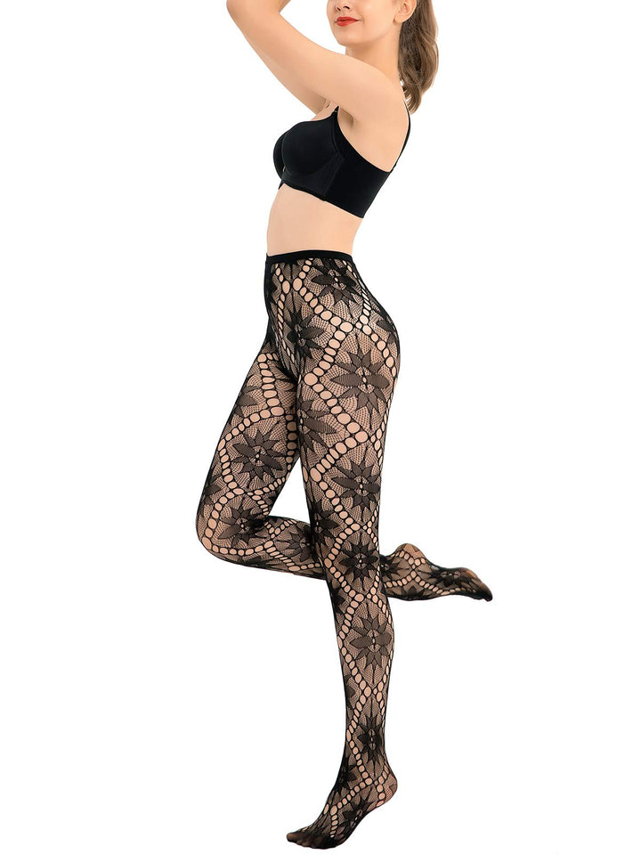 HONENNA Patterned Fishnets Tights Black Pantyhose Stockings for Women, 1-6 Pairs