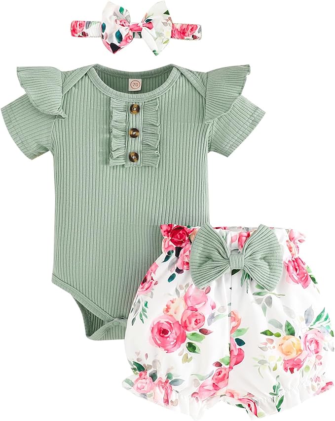 Baby Girl Clothes Newborn Infant Outfit Ruffle Romper and Short Pants Clothing Sets
