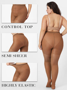 Unbelievable Durability Plus Size Pantyhose, Rip Resistant 40D Semi Sheer, Control Top Tights for Women