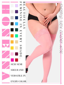 HONENNA Plus Size Thigh High Stockings, Semi Sheer Stay Up Lingerie Lace Top Pantyhose for Curvy Women