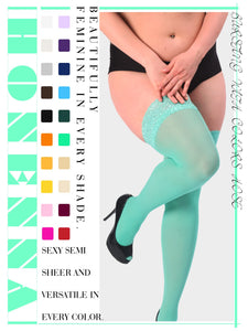 HONENNA Plus Size Thigh High Stockings, Semi Sheer Stay Up Lingerie Lace Top Pantyhose for Curvy Women