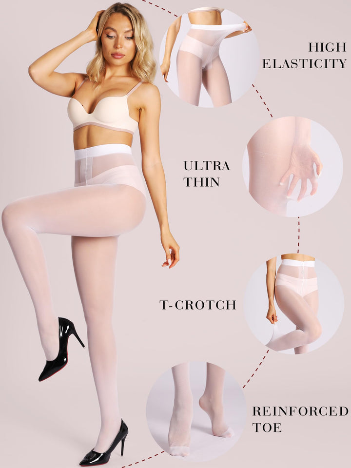 HONENNA T-Crotch Sheer Pantyhose for Women Ultra Thin Reinforced Toe High Waist Control Top Stockings 2 Pairs