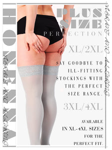 HONENNA Plus Size Thigh High Stockings, Semi Sheer Stay Up Lingerie Lace Top Pantyhose for Curvy Women