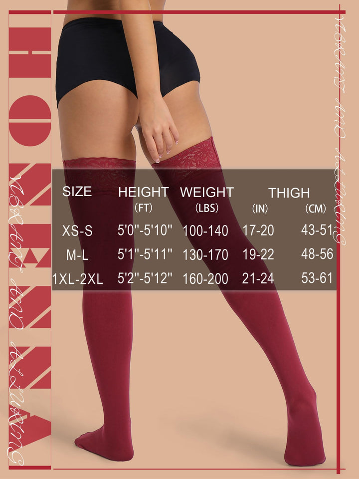 HONENNA Fleece Lined Thigh High Stockings, Stay Up Lace Top Opaque Winter Warm Tights for Women, medias térmicas mujer