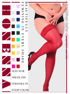 HONENNA Plus Size Thigh High Stockings, Semi Sheer Stay Up Lingerie Lace Top Pantyhose for Curvy Women