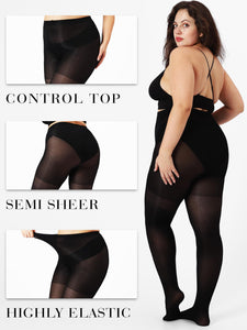 Unbelievable Durability Plus Size Pantyhose, Rip Resistant 40D Semi Sheer, Control Top Tights for Women