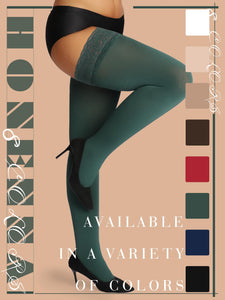 HONENNA Fleece Lined Thigh High Stockings, Stay Up Lace Top Opaque Winter Warm Tights for Women, medias térmicas mujer