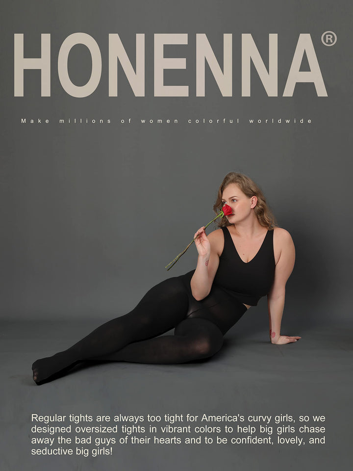 HONENNA Queen Plus Size Tights Semi Opaque Control Top High Waist Stockings Nylons Pantyhose for Women 1X 2X 3X 4X 5X 6X