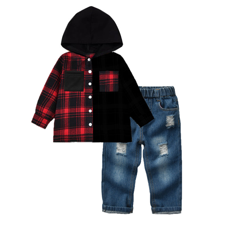 2 Pcs Boys Hoodie and Denim Jeans Set