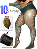 HONENNA Queen Plus Size 10X Strong Rhinestone Fishnet Stockings, Ultra Sparkly High Waist Tights for Women, Party Concert