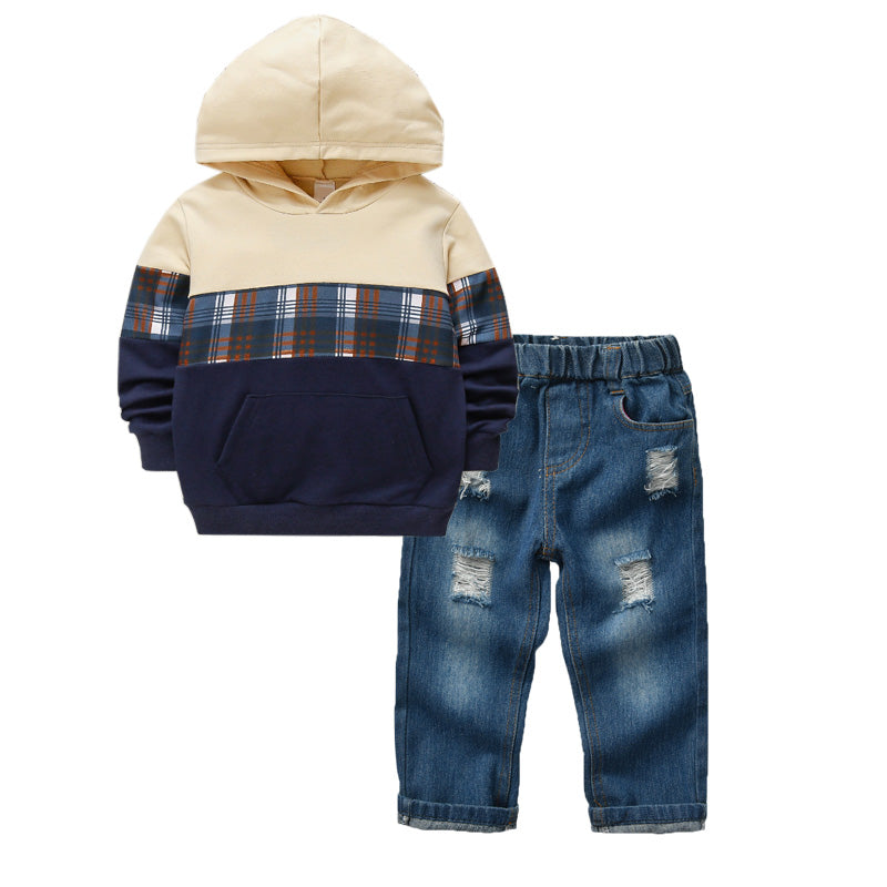 2 Pcs Boys Hoodie and Denim Jeans Set