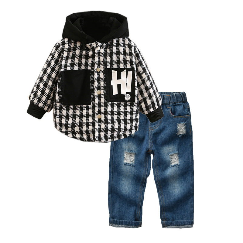 2 Pcs Boys Hoodie and Denim Jeans Set