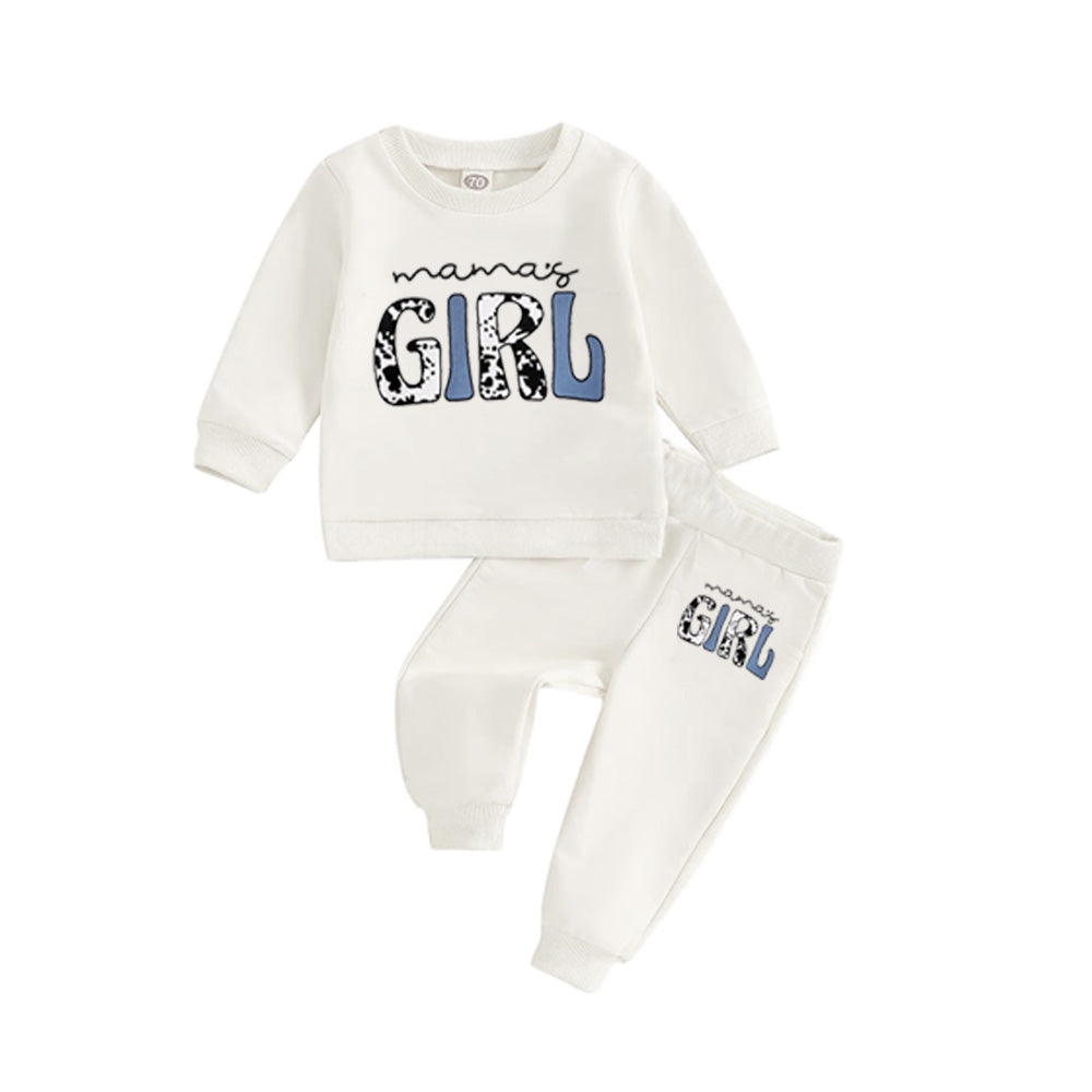 2Pcs Baby Girl Fashionable Letter Print Round Neck Sweatshirt and Jogger Pants Set Mama's Girl