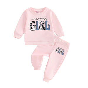 2Pcs Baby Girl Fashionable Letter Print Round Neck Sweatshirt and Jogger Pants Set Mama's Girl