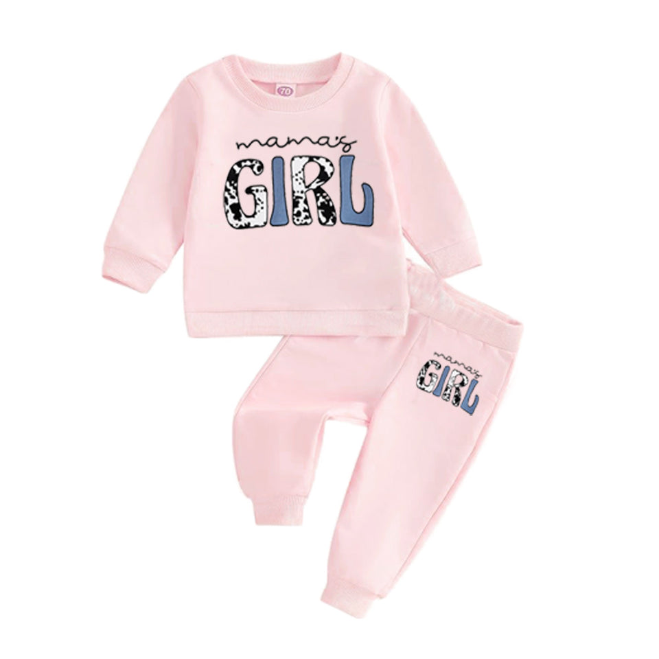 2Pcs Baby Girl Fashionable Letter Print Round Neck Sweatshirt and Jogger Pants Set Mama's Girl