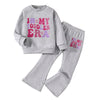 2Pcs Fashionable Letter Print Round Neck Sweatshirt and Flare Pants Set In My Toddler Era